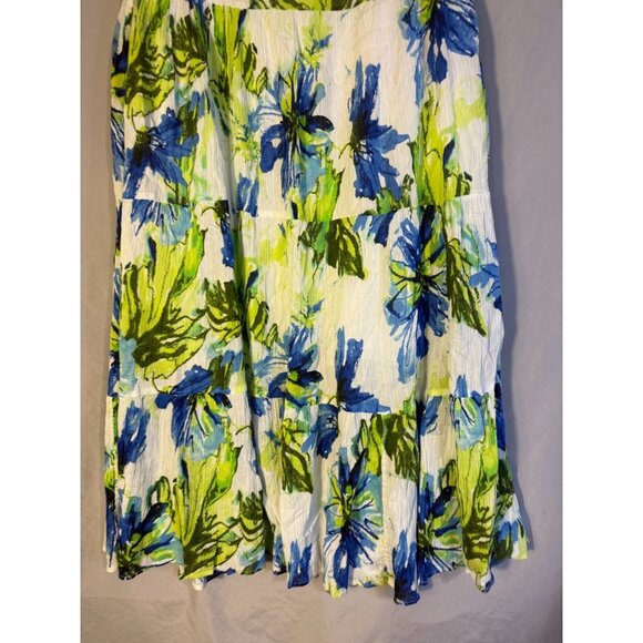 Chaps Womens XL Full Maxi Skirt Green White Floral Pattern Boho Hippie Vibes 16 - Picture 2 of 2